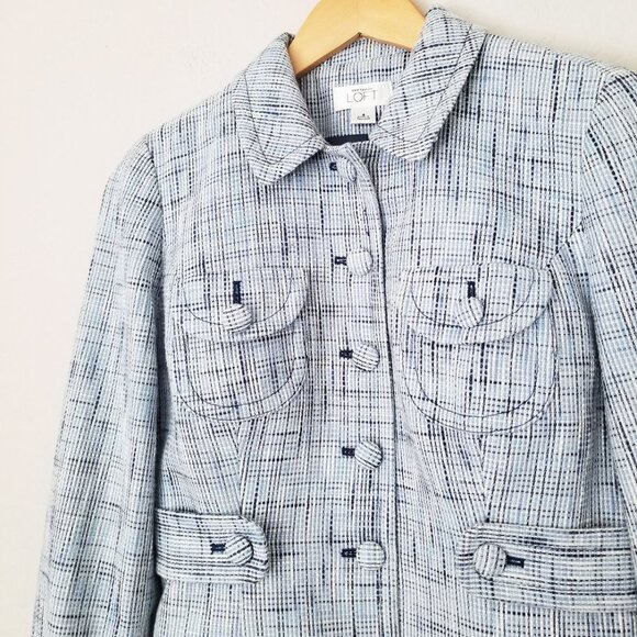 LOFT Ann Taylor Light Blue Tweed 100% Cotton Blazer Jacket 4 Preppy Office Boho - Picture 6 of 15